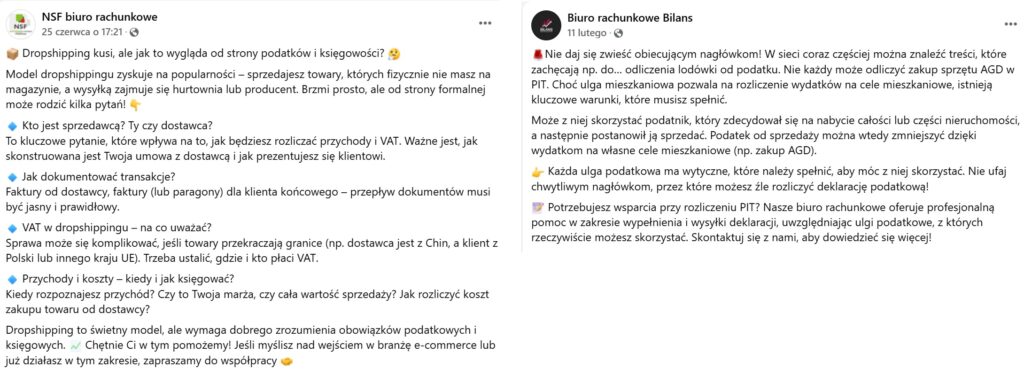 Posty w social mediach biur rachunkowych